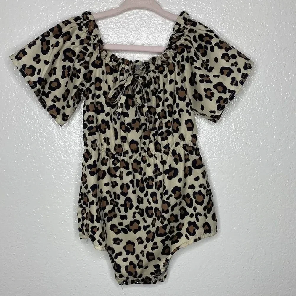 Leopard Short Sleeve Onesie With Matching Headband 2T
